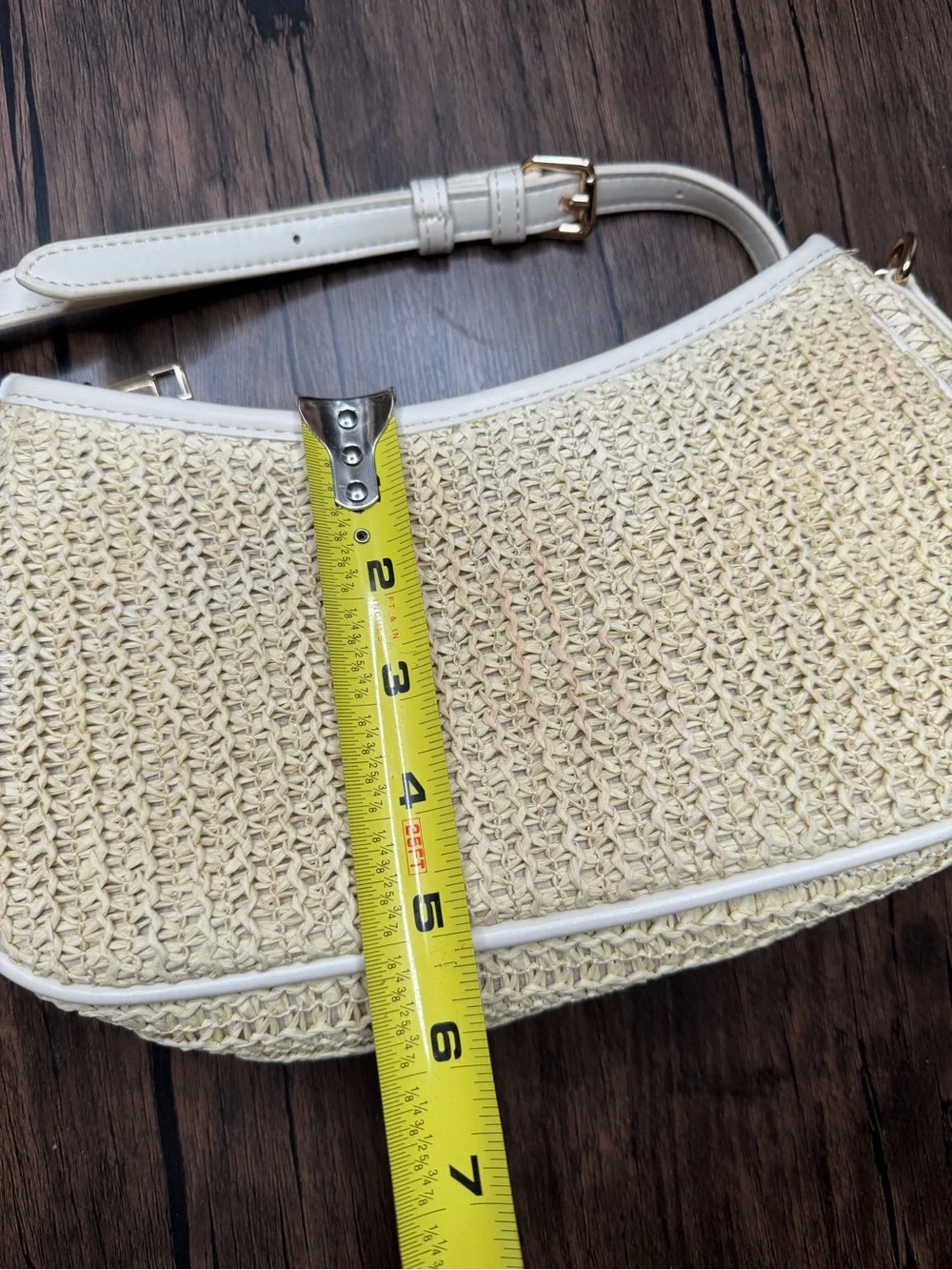 Woven Cream Shoulder Bag with Adjustable Strap